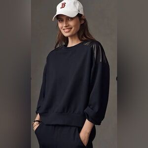 Maeve Faux Leather Accent Crew Top